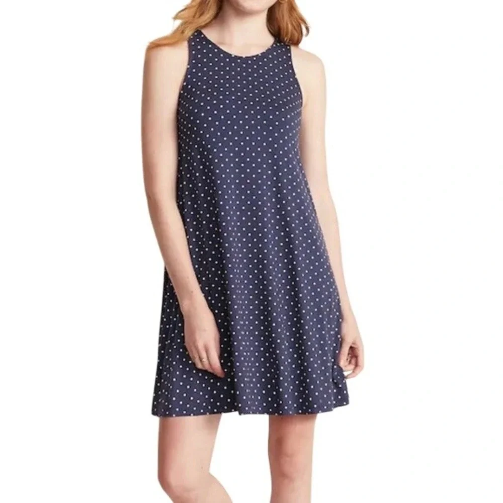 Old Navy Womens Navy Blue Polka Dot Sleeveless Swing Dress Summer Medium NEW